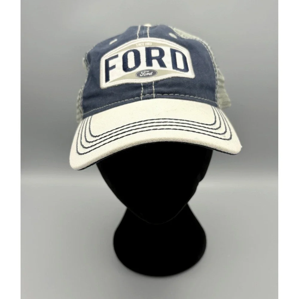 H3 Headwear Ford Mesh Trucker Hat Blue/White Adjustable Snapback Cap